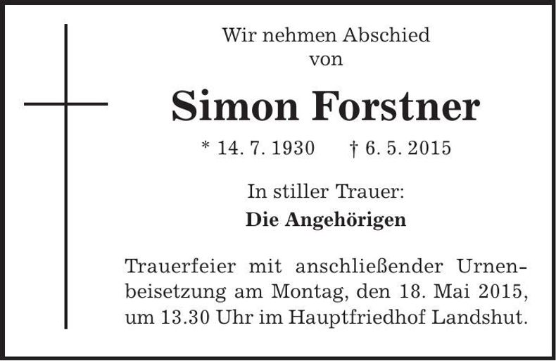 Traueranzeige Simon Forstner