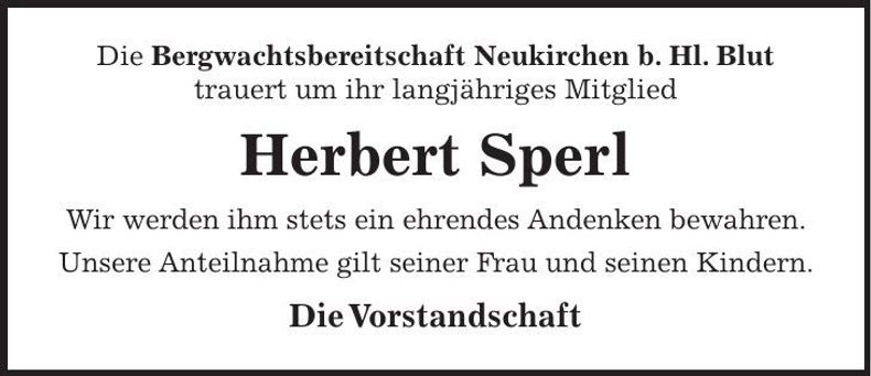 Traueranzeige Herbert Sperl