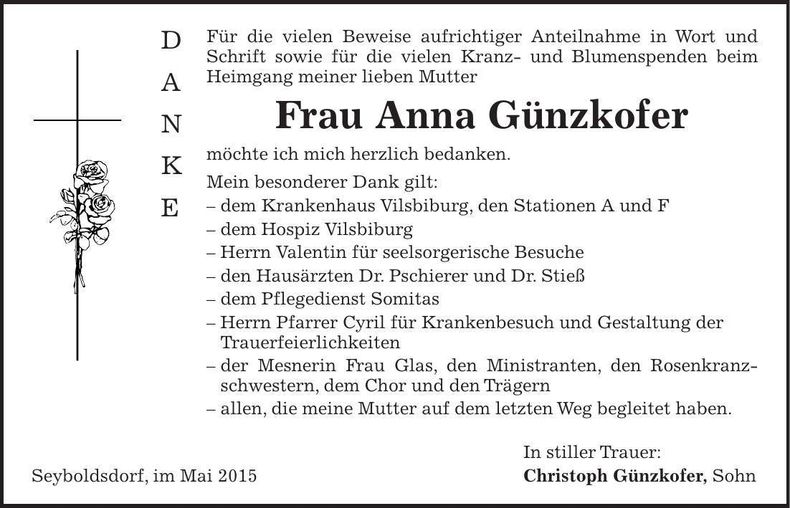 Traueranzeige Anna Günzkofer