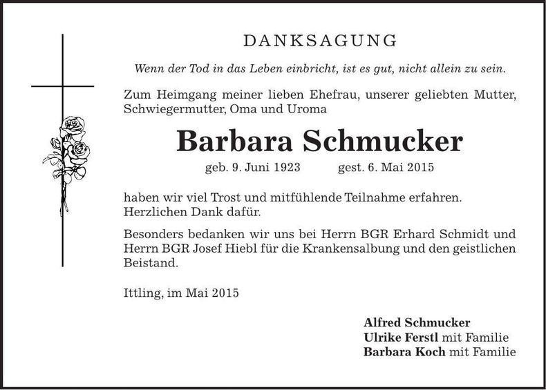 Traueranzeige Barbara Schmucker