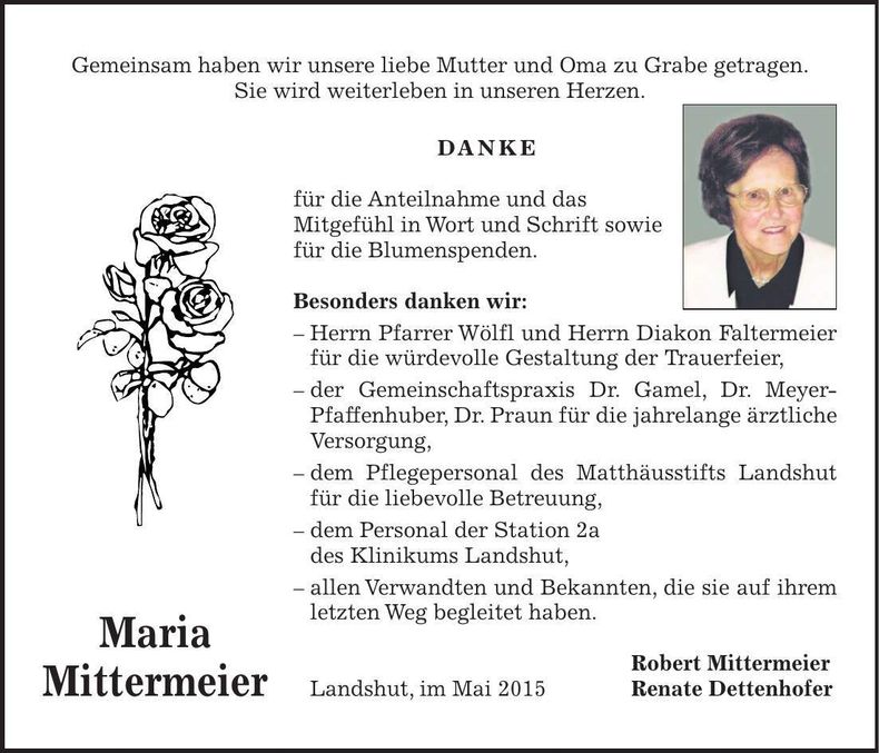 Traueranzeige Maria Mittermeier