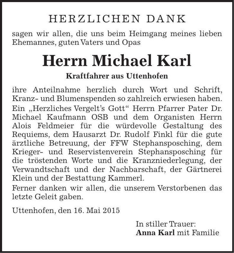 Traueranzeige Michael Karl