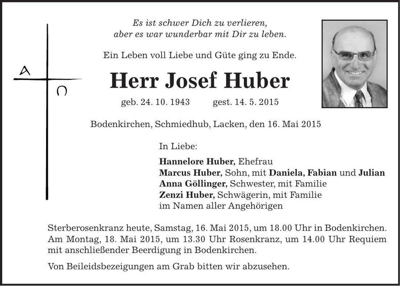 Traueranzeige Josef Huber