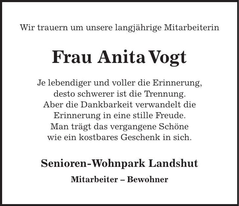 Traueranzeige Anita Vogt