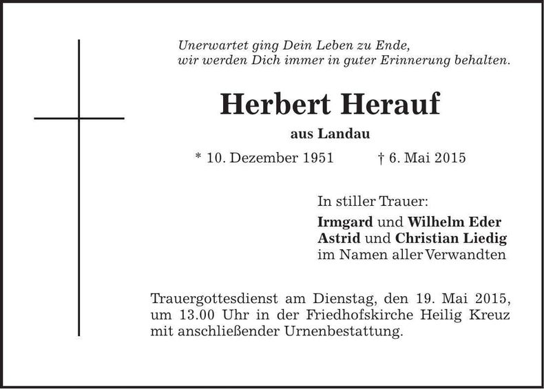Traueranzeige Herbert Herauf