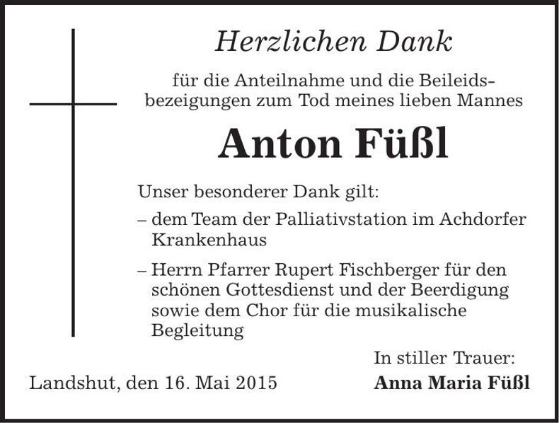 Traueranzeige Anton Füßl