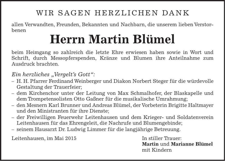 Traueranzeige Martin Blümel
