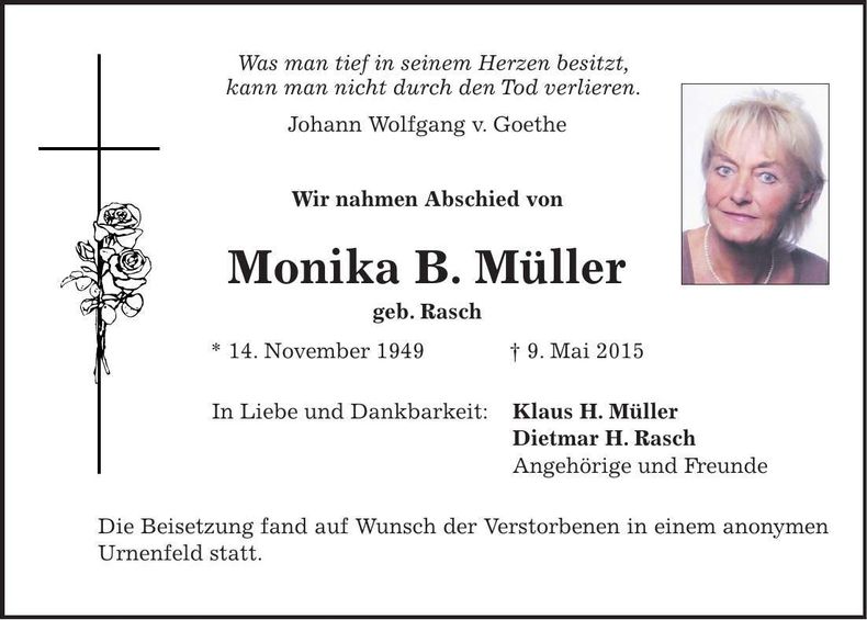 Traueranzeige Monika B. Müller