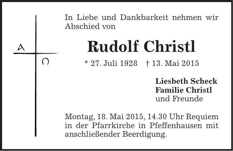 Traueranzeige Rudolf christl