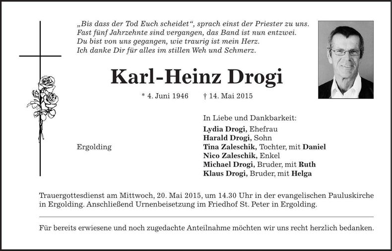 Traueranzeige Karl-Heinz Drogi