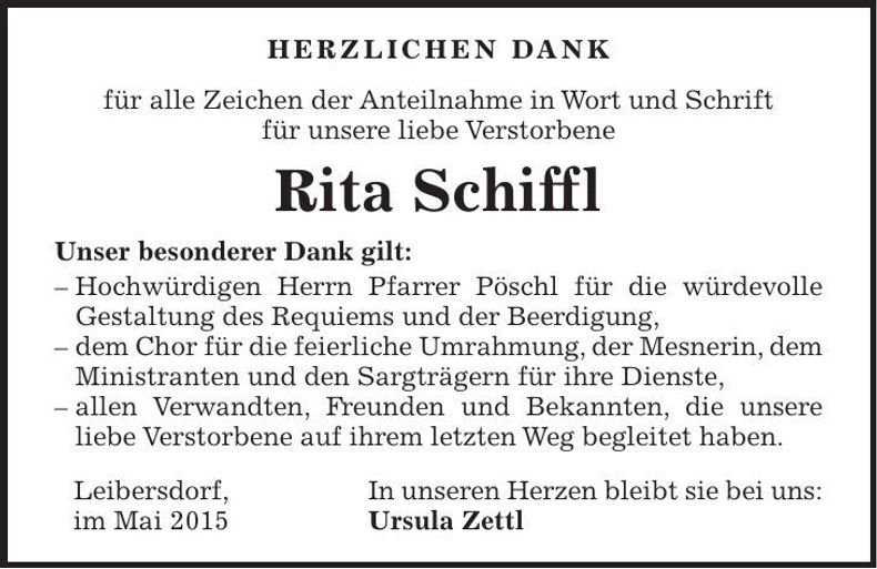 Traueranzeige Rita Schiffl