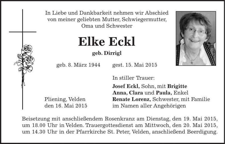 Traueranzeige Elke Eckl