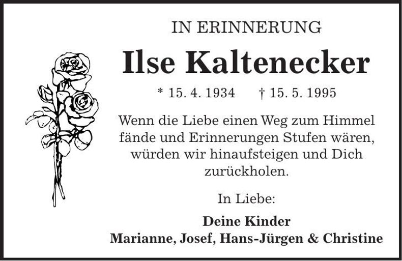 Traueranzeige Ilse Kaltenecker
