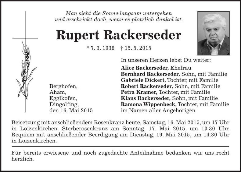 Traueranzeige Rupert Rackerseder