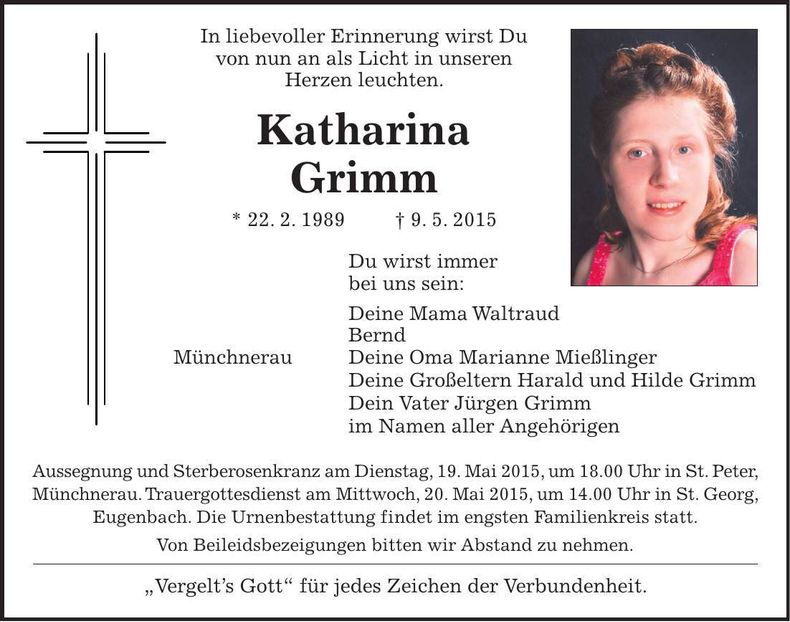 Traueranzeige Katharina Grimm