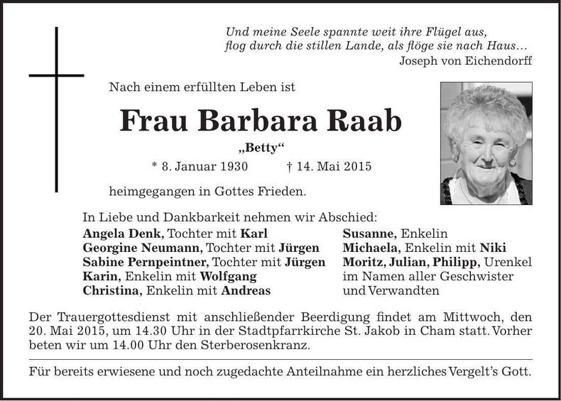 Traueranzeige Barbara Raab
