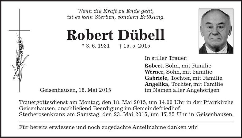 Traueranzeige Richard Dübell