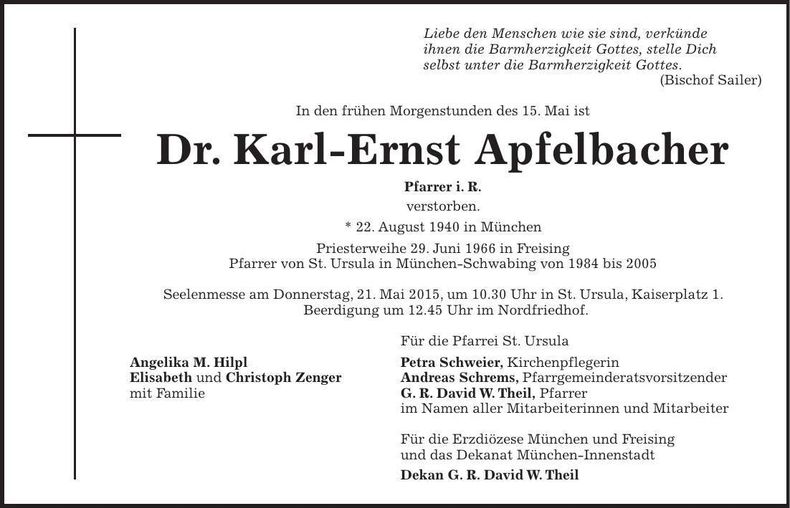 Traueranzeige Karl-Ernst Apfelbacher