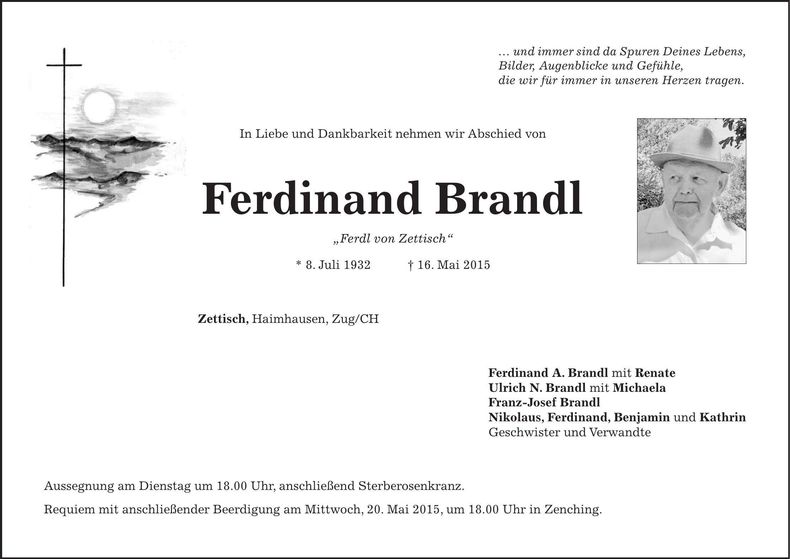 Traueranzeige Ferdinand Brandl