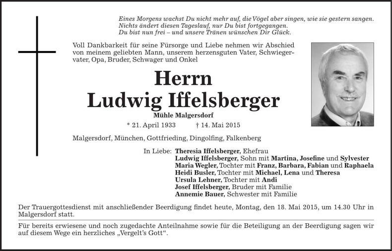 Traueranzeige Ludwig Iffelsberger