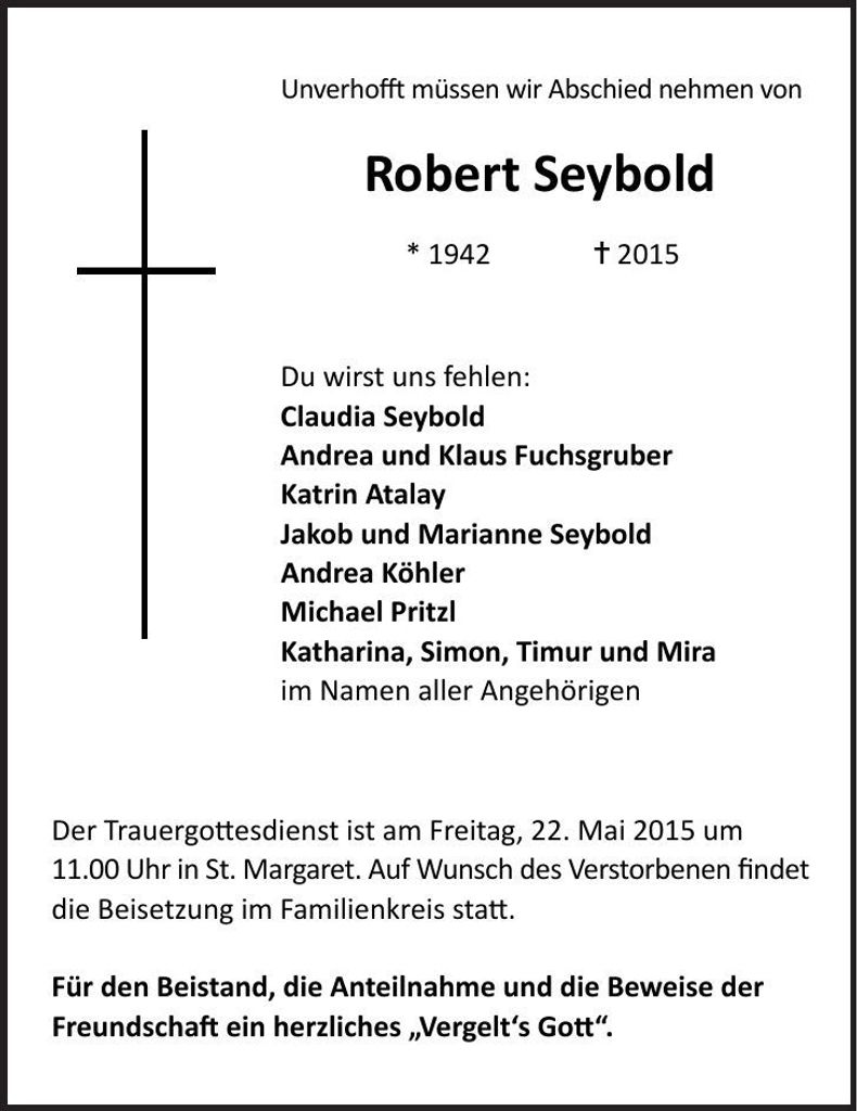 Traueranzeige Robert Seybold