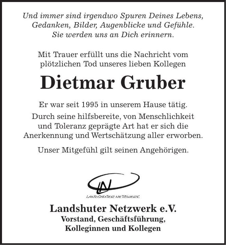 Traueranzeige Dietmar Gruber