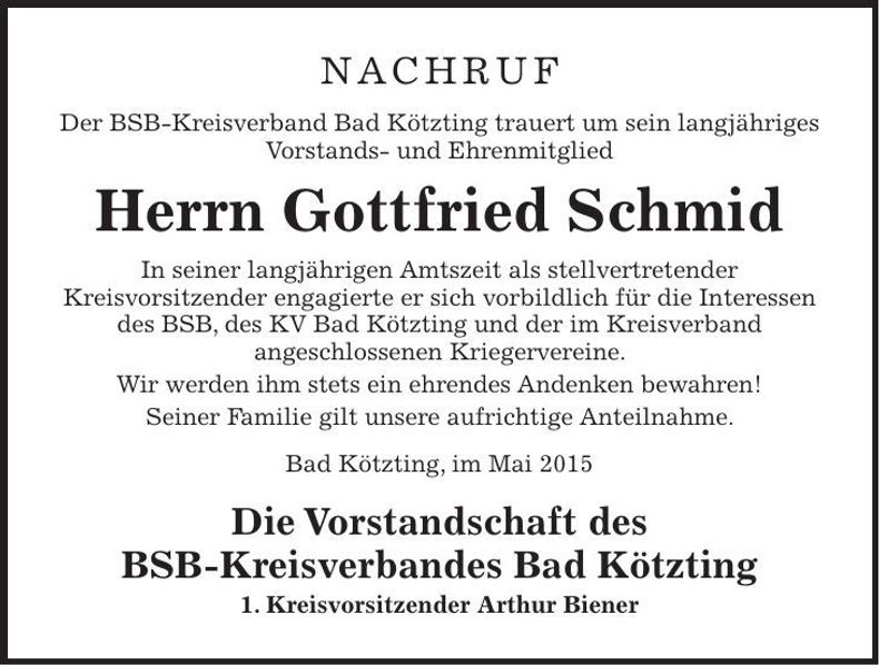 Traueranzeige Gottfried Schmid