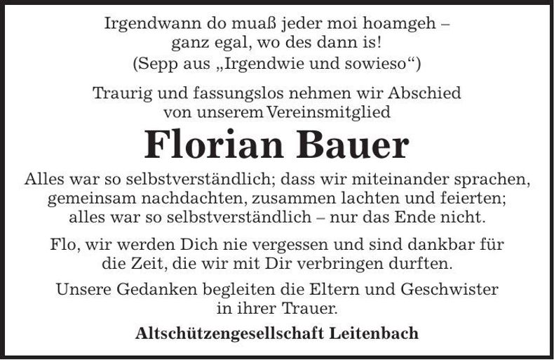 Traueranzeige Florian Bauer
