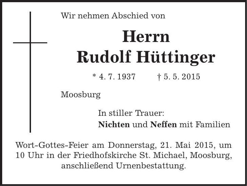 Traueranzeige Rudolf Hüttinger