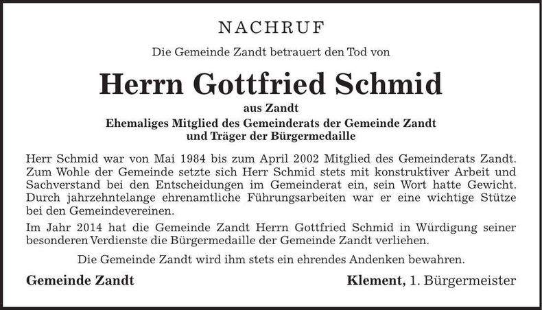 Traueranzeige Georg Schmid