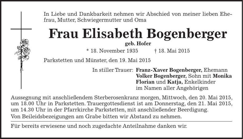Traueranzeige Xaver Bogenberger