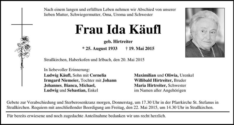 Traueranzeige Ida Käufl