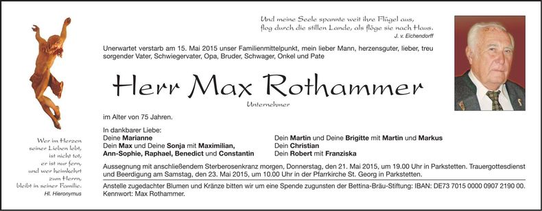 Traueranzeige Max Rothammer