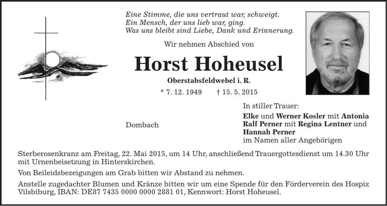 Traueranzeige Horst Hoheusel