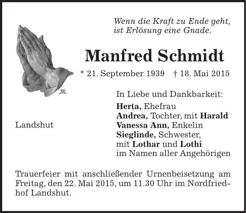Traueranzeige Manfred Schmidt