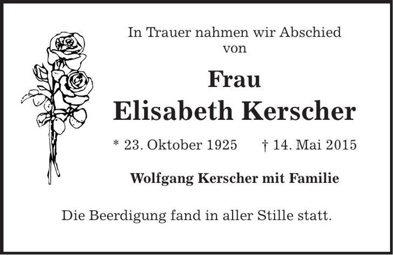 Traueranzeige Elisabeth Kerscher