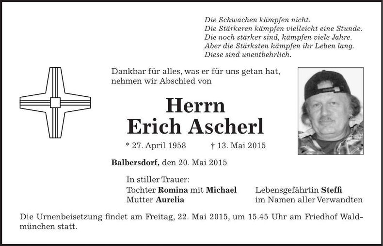 Traueranzeige Erich Ascherl