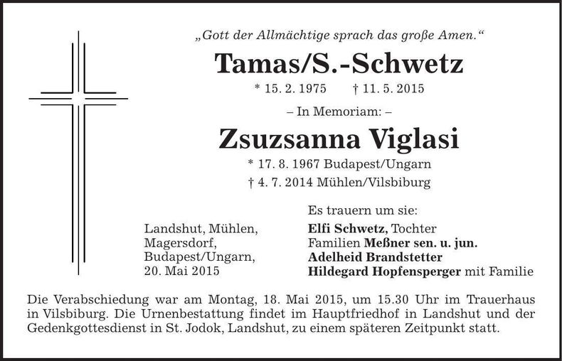 Traueranzeige Tamas S.-Schwetz