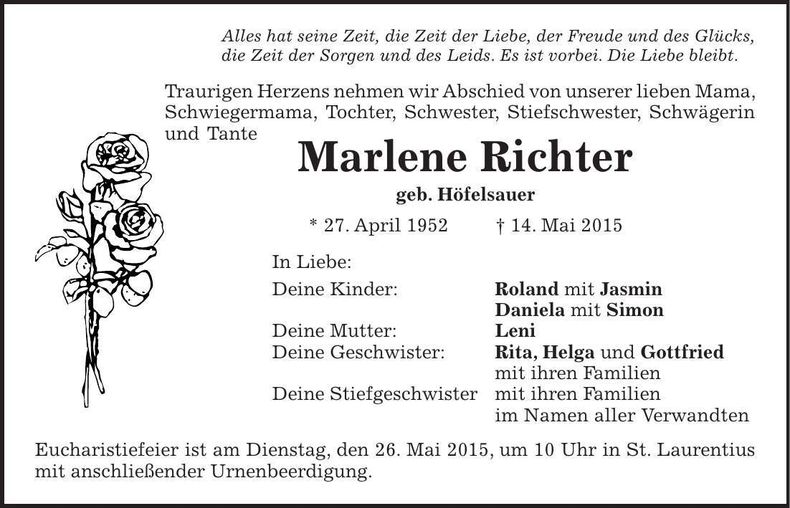 Traueranzeige Marlene Richter