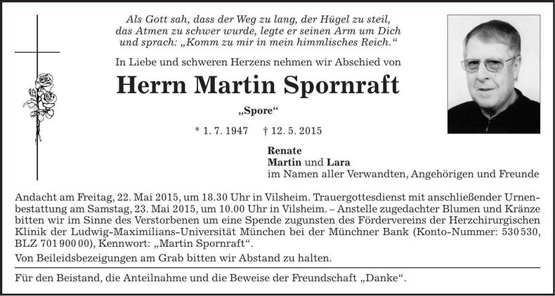 Traueranzeige Martin Spornraft