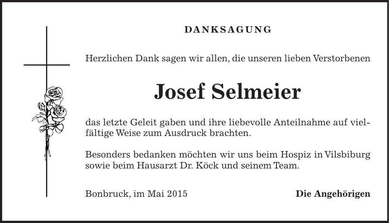 Traueranzeige Josef Selmeier