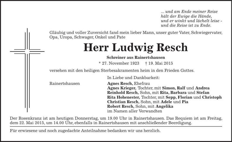 Traueranzeige Ludwig Resch