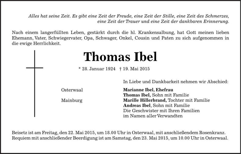 Traueranzeige Thomas Ibel