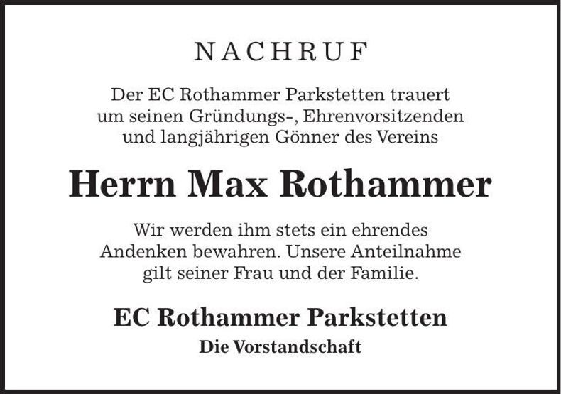 Traueranzeige Max Rothammer