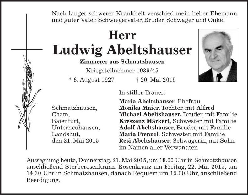 Traueranzeige Ludwig Abeltshauser
