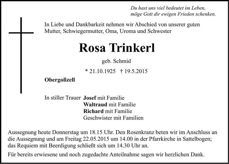 Traueranzeige Rosa Trinkerl