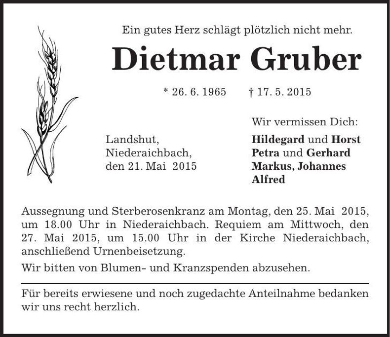 Traueranzeige Dietmar Gruber