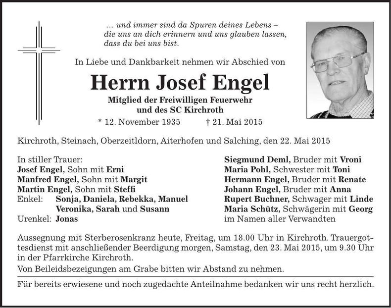 Traueranzeige Josef Engel