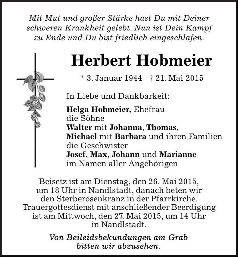 Traueranzeige Herbert Hobmeier