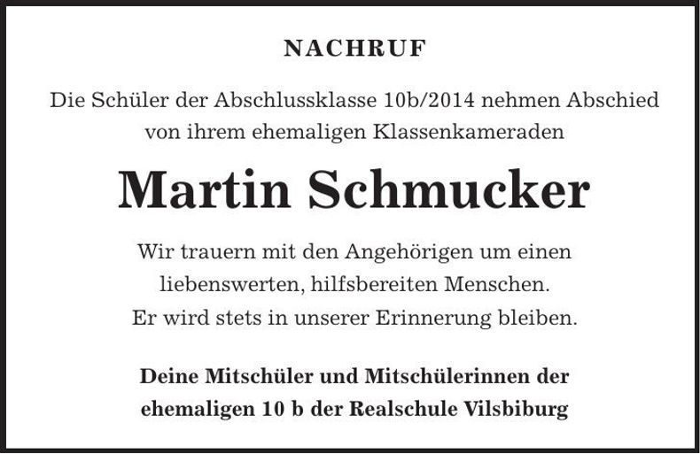 Traueranzeige Martin Schmucker